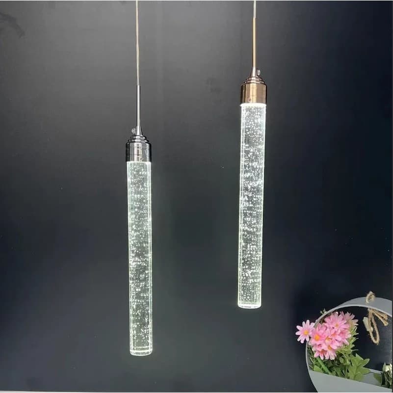 Pendente Cilindro Cristal Led Com Bolhas Lustre Com 3 Temperaturas de Luz Luminária Bivolt Decoração