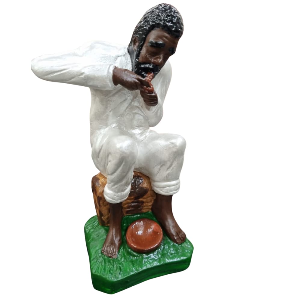 Imagem Preto Velho Umbanda Candomblé perolizado envelhecido 20cm gesso