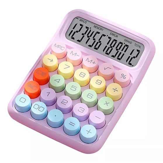 Calculadora de tela mecânica mesa comercial escritório cor lilás Ruzon pilha