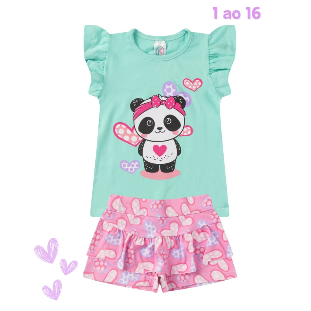 Conjunto INFANTIL 2 peças VERÃO menina em Cotom BLUSA BABADO E SHORTS SAIA SORTIDO 1 ao 8