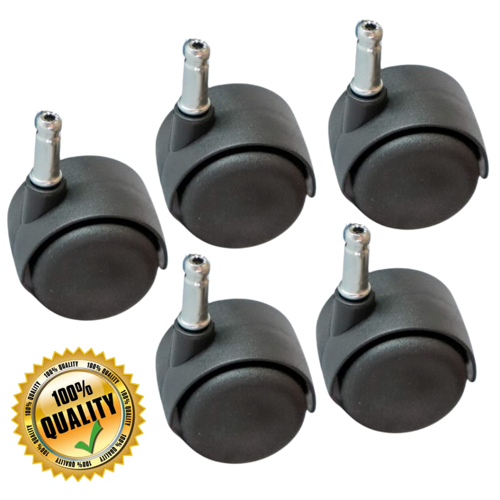 Kit 5 Rodízios Rodinhas Plásticos Duráveis para Cadeira - Pino 10mm, Sem Anel