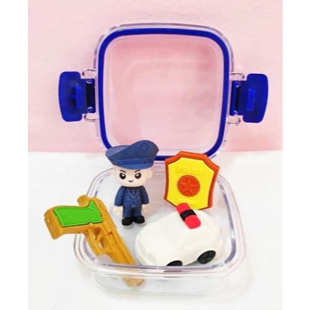 Marmitinha Com 4 Borrachas Kawaii Policial - Colorido