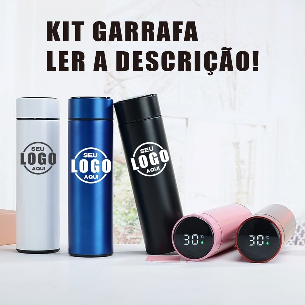 Kit Garrafa Térmica de Inox LED Termômetro Sensor temperatura 500ml + Personalizada Nome e Times