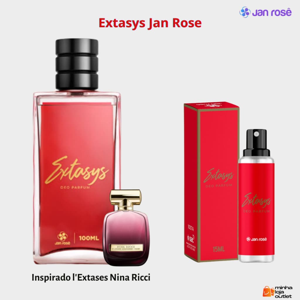 kit Deo Parfum Extasys Jan Rose 100 mls + um mini Deo Parfum Extasys 15 ml