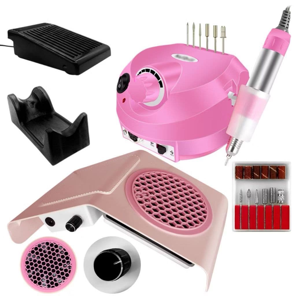 kit Coletor Sugador Aspirador De Pó Unhas Lixa Lixadeira Motor Porquinho Unha Gel Fibra Acrigel Porcelana Manicure