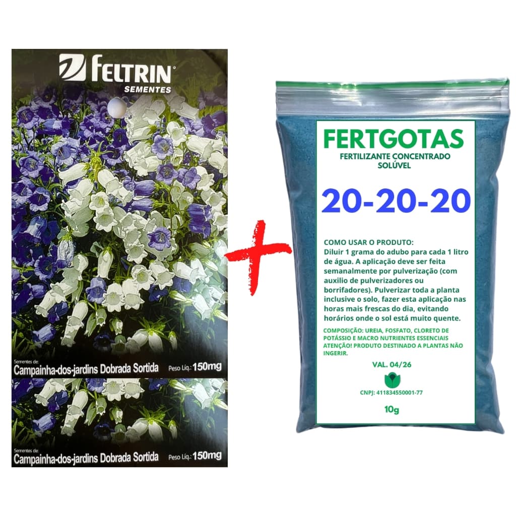 Até 2100 Sementes de Campainhas dos Jardins - Feltrin + Fertilizante Solúvel 20-20-20