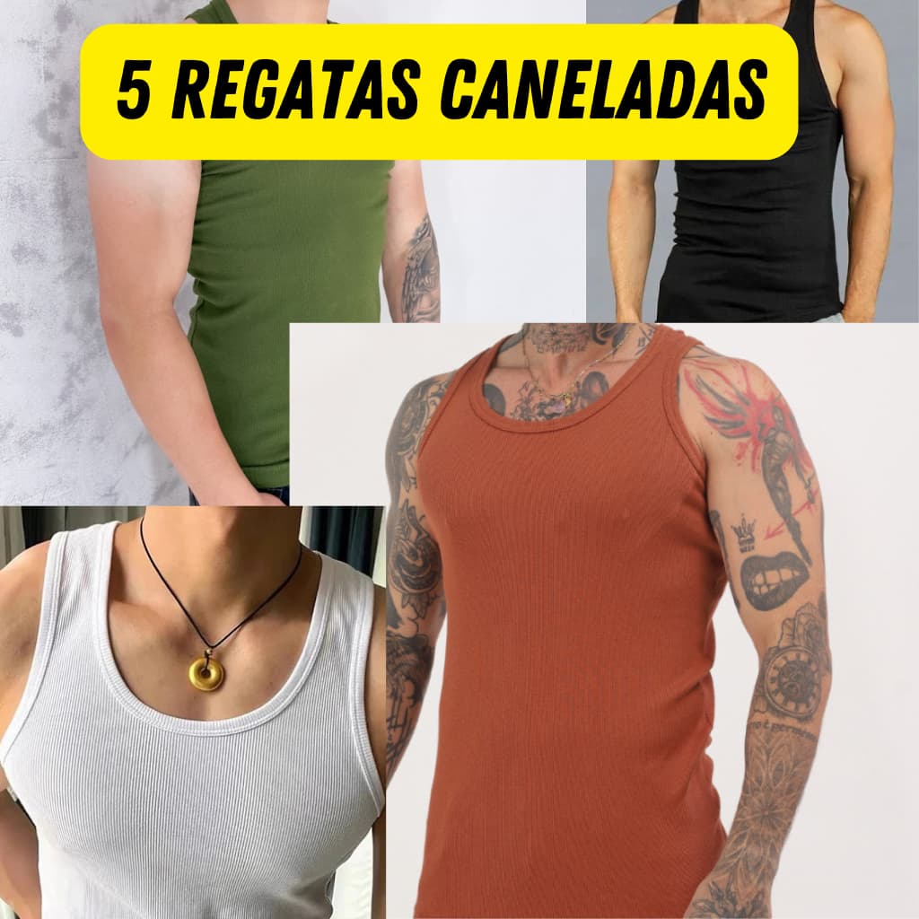 kit com 5 Regatas Caneladas americana básica