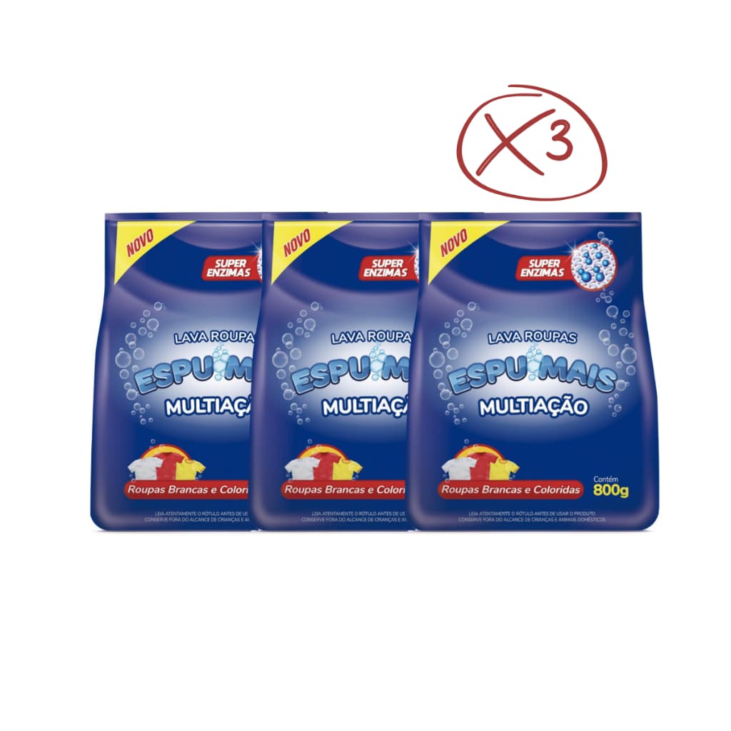 Kit 3 Unidades de Sabão em Pó 2,4Kg Roupas Brancas e Coloridas