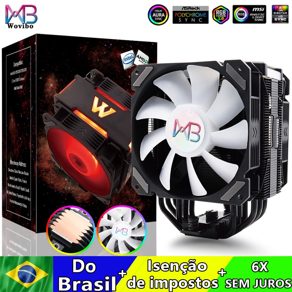 Wovibo 6 Heat pipes CPU Air Cooler 120mm ARGB Dual Fan For Intel 115X 1700 2011 X79 X99 AMD AM4 AM5