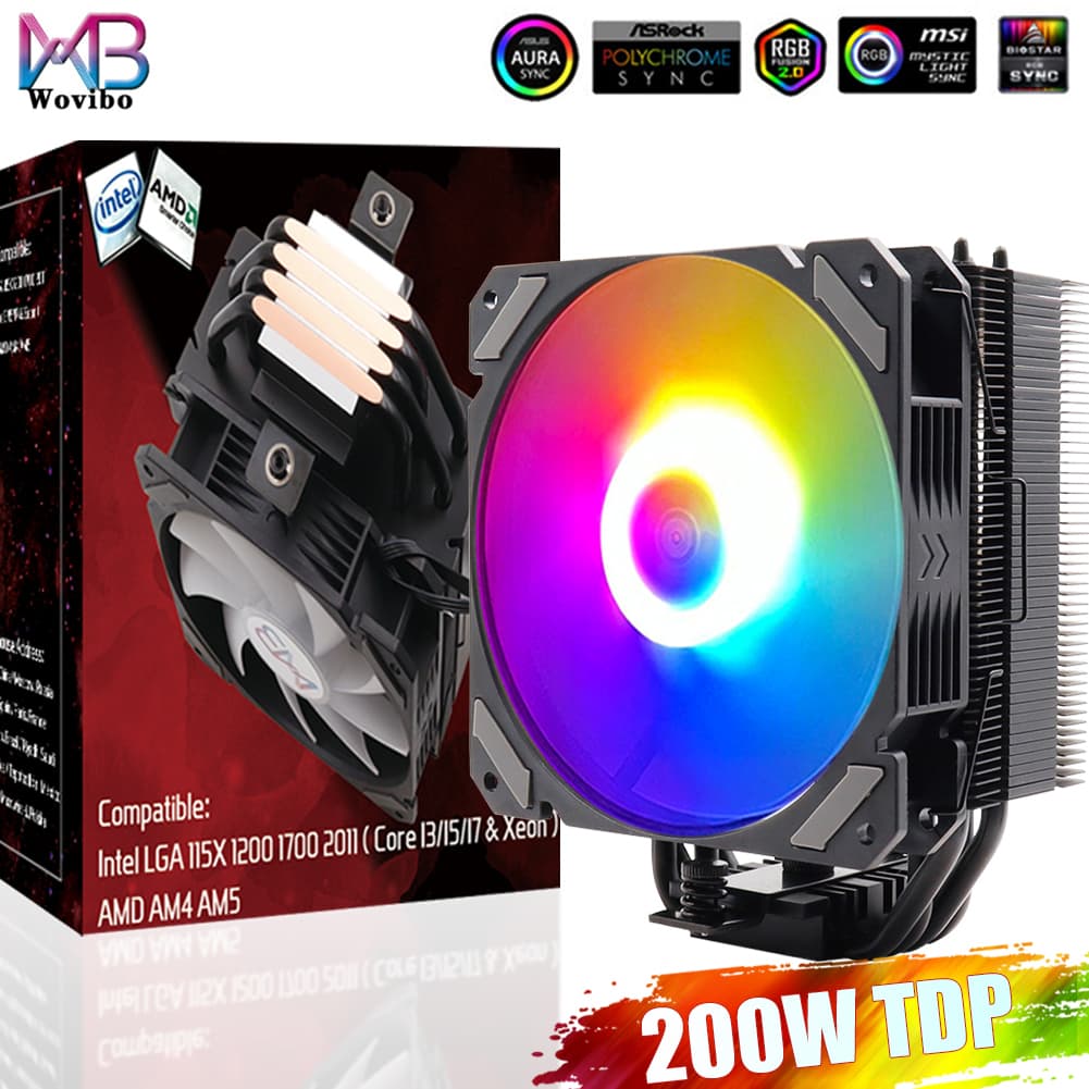 CPU Air Cooler Radiator 12cm ARGB Cooling Fan For Intel LGA 1151 1155 1200 1700 2011 X79 X99 AM4 AM5