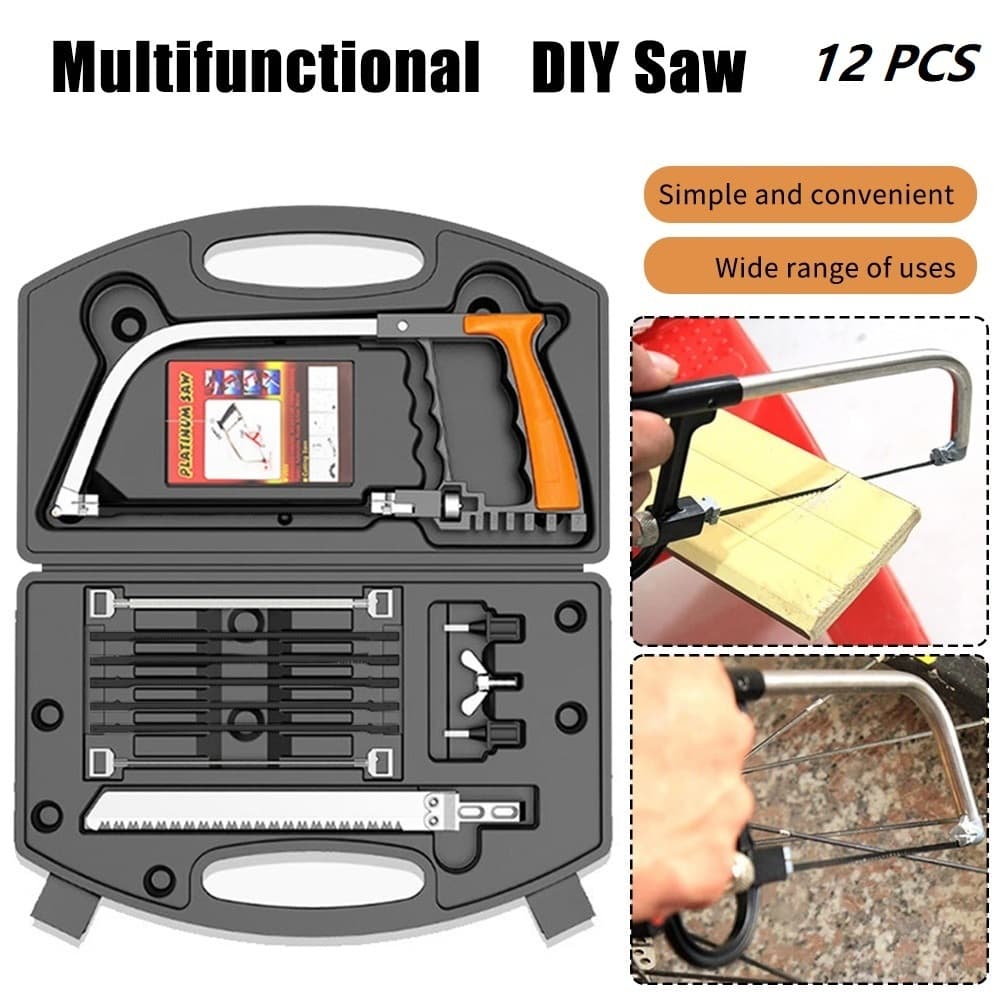 Serra Mágica Kit de Arco e Lâminas Tico Tico Diamantada e Serrote Multifuncional Corta Madeira Metal