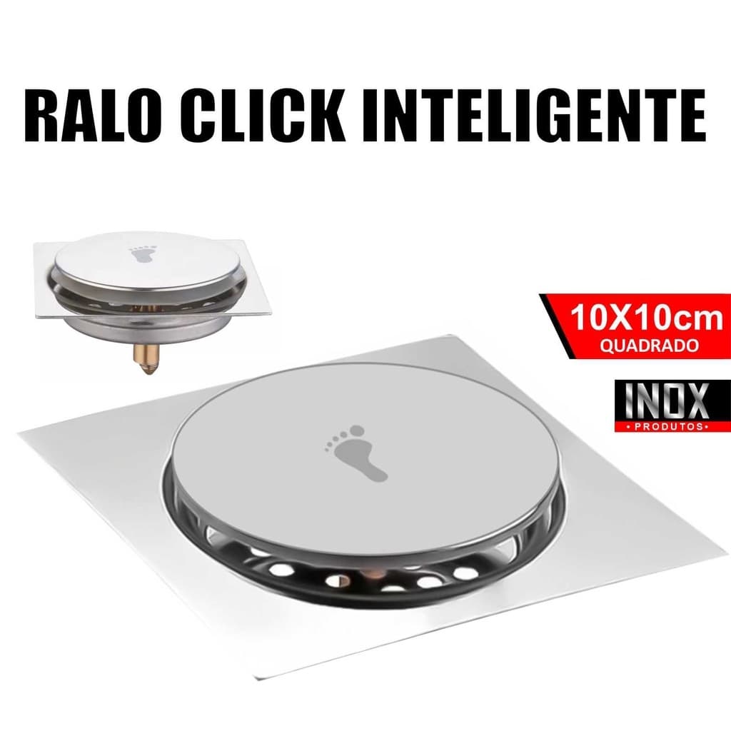 Ralo Click Inteligente 10x10 Cm Quadrado Redondo Inox Cromado - Veda Cheiro Banheiro Casa Cozinha