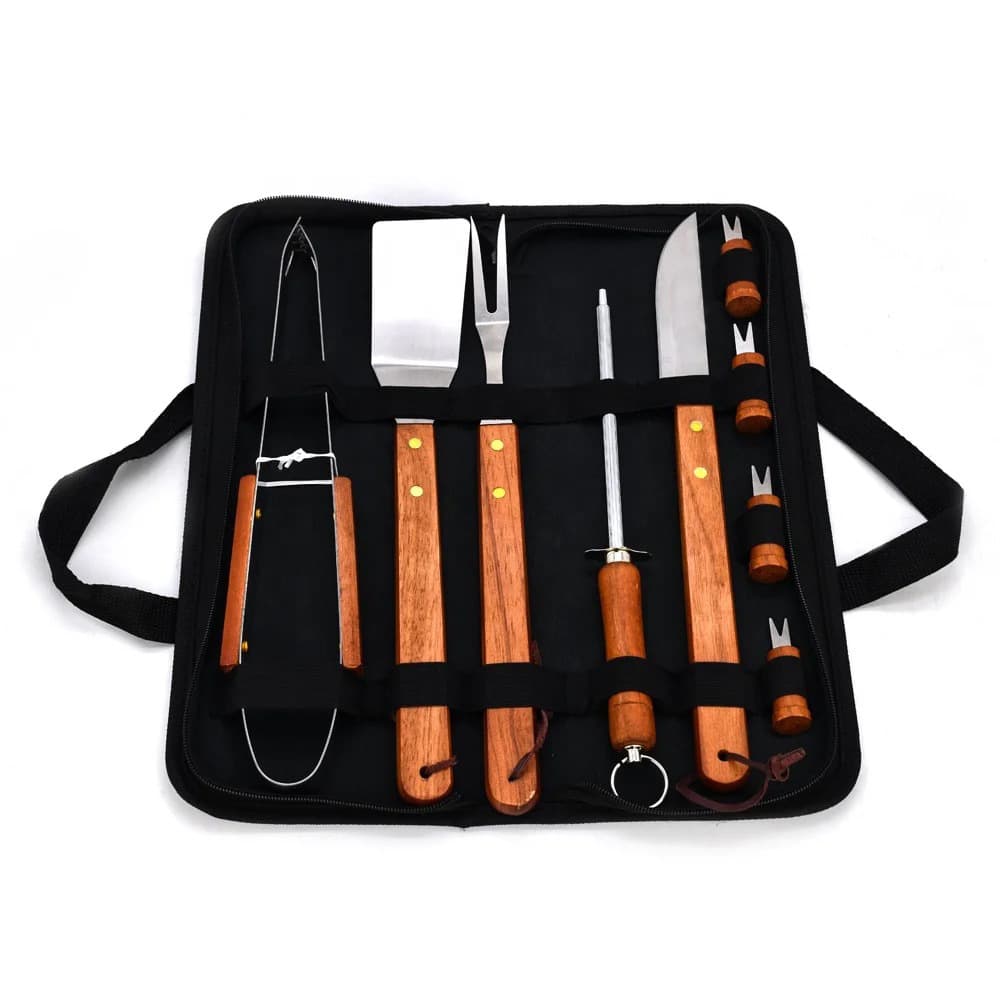 Kit Churrasco Inox Faca/garfo/pegador/espatula/amolador/chaira churrasqueiro facas tramontina