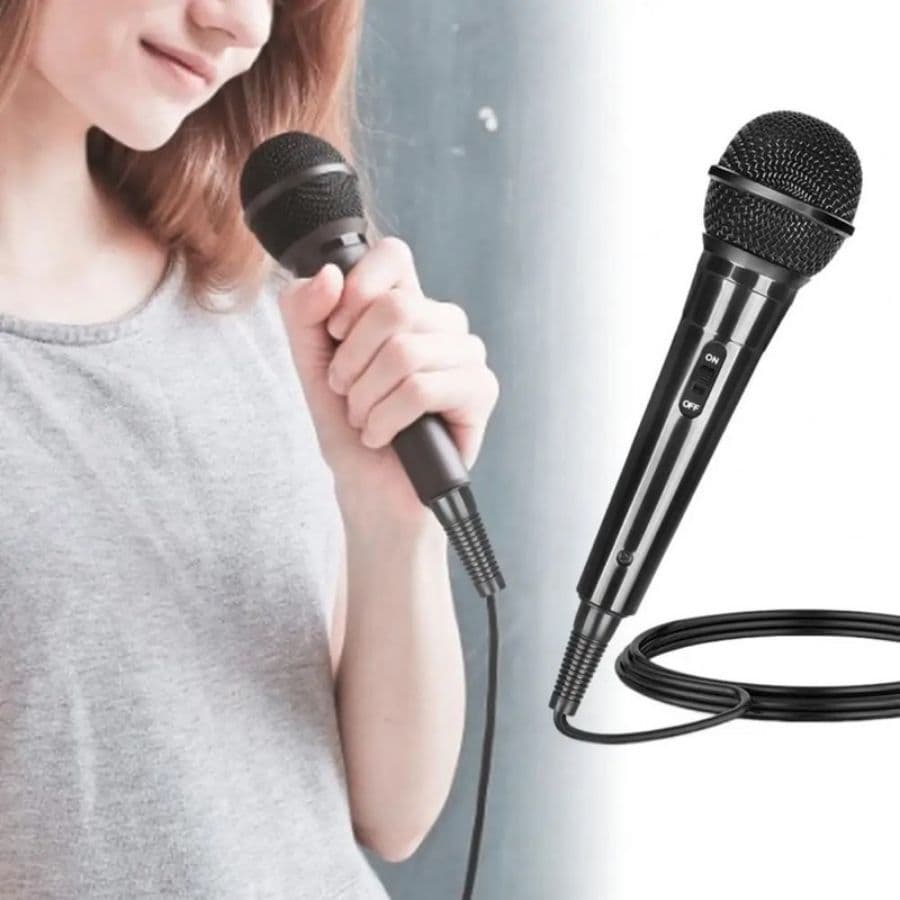 Microfone Dinâmico Profissional Palestras Com Fio Cabo P10 Chave Botão Mic On/Off Karaokê
