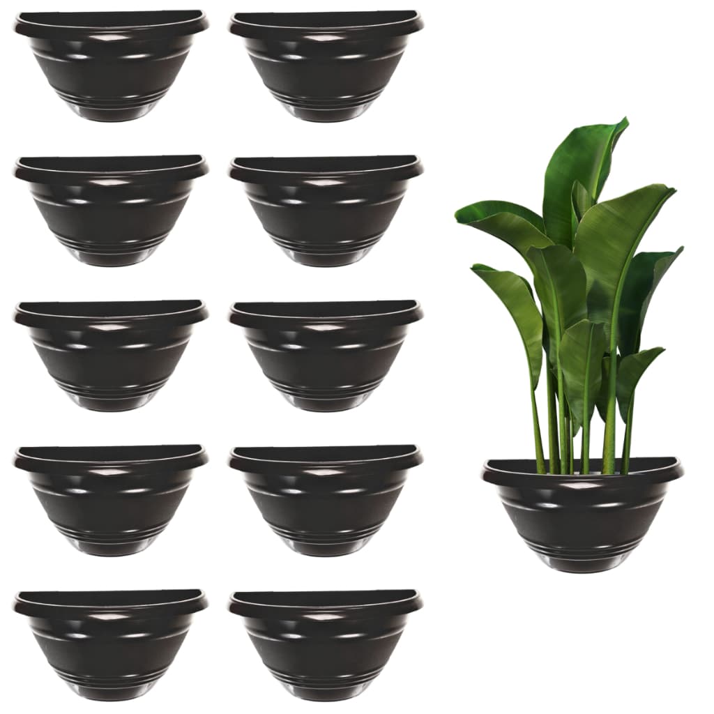 Kit 10 Vaso de Parede Preto 1 Litro Meia Lua de Plastico Flores Plantas Jardim Vertical