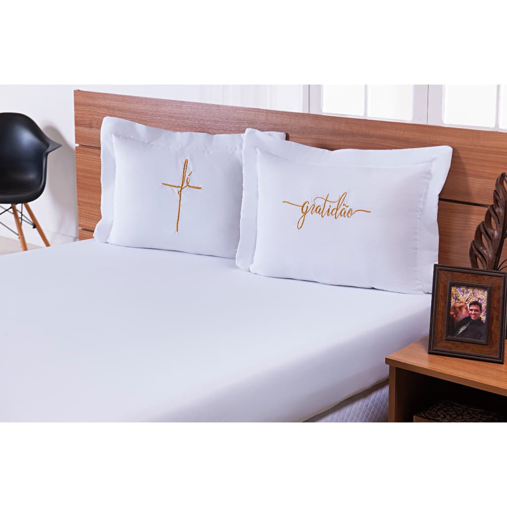 Jogo de Lençol 3 peças Cama Queen 400 fios Fé e Gratidão