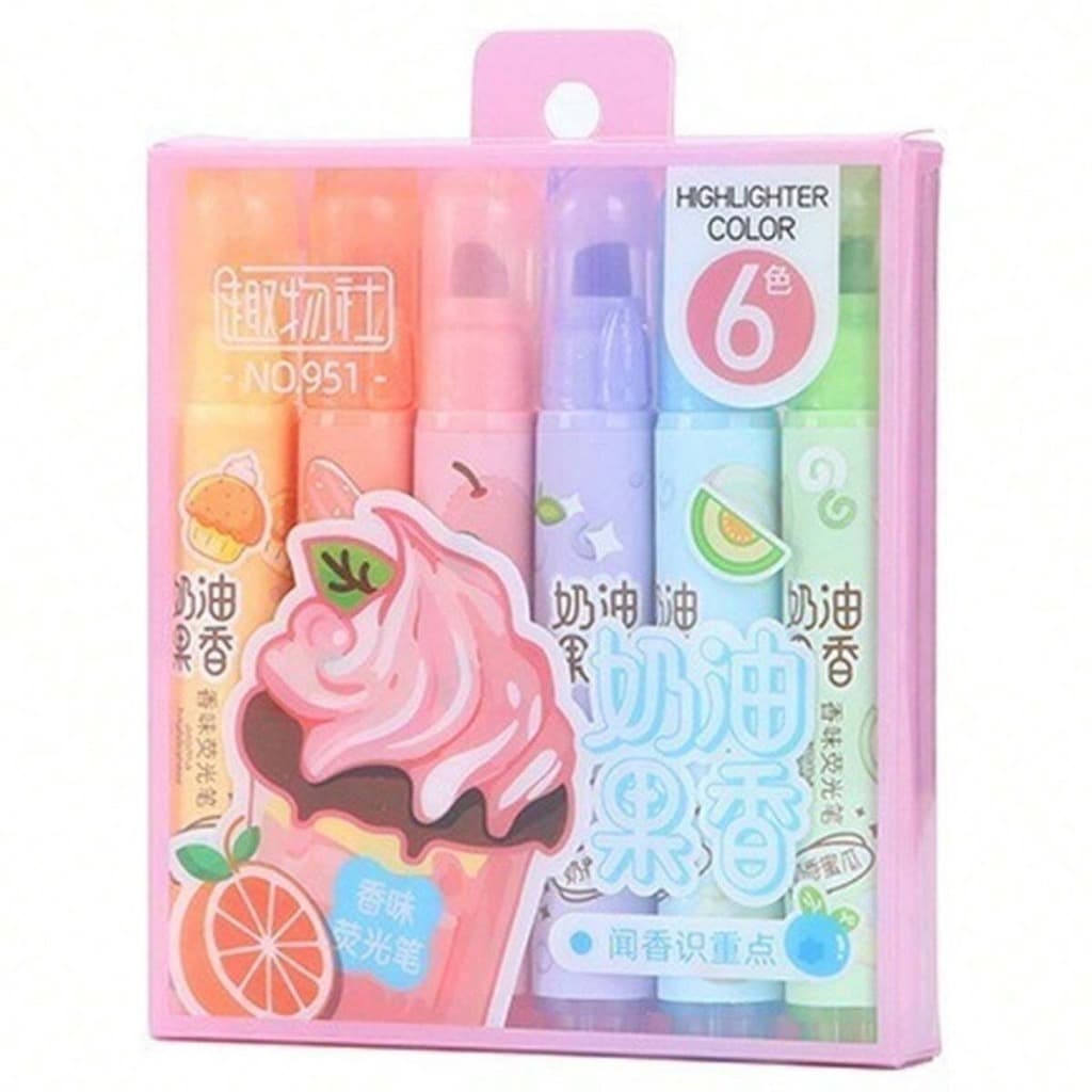 Kit 6 Canetas Cheirinho Marca Texto Aroma de Frutas com Secagem Rápida e Colorido Papelaria Fofa
