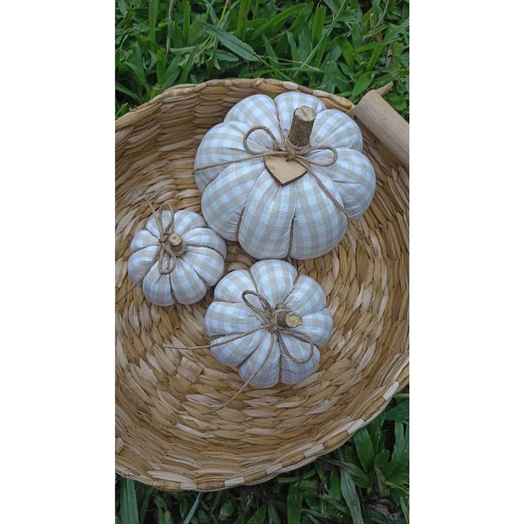 Trio de Abóboras Xadrez Bege