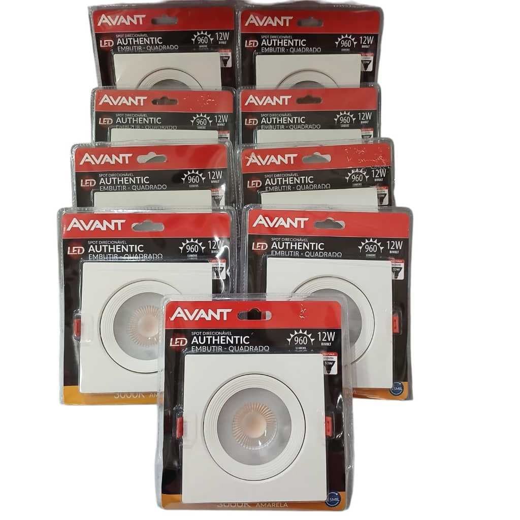 Kit 9 Spots Led Quadrado Embutir 12w Bivolt Avant Teto Gesso Cor amarela 3000K 110V/220V