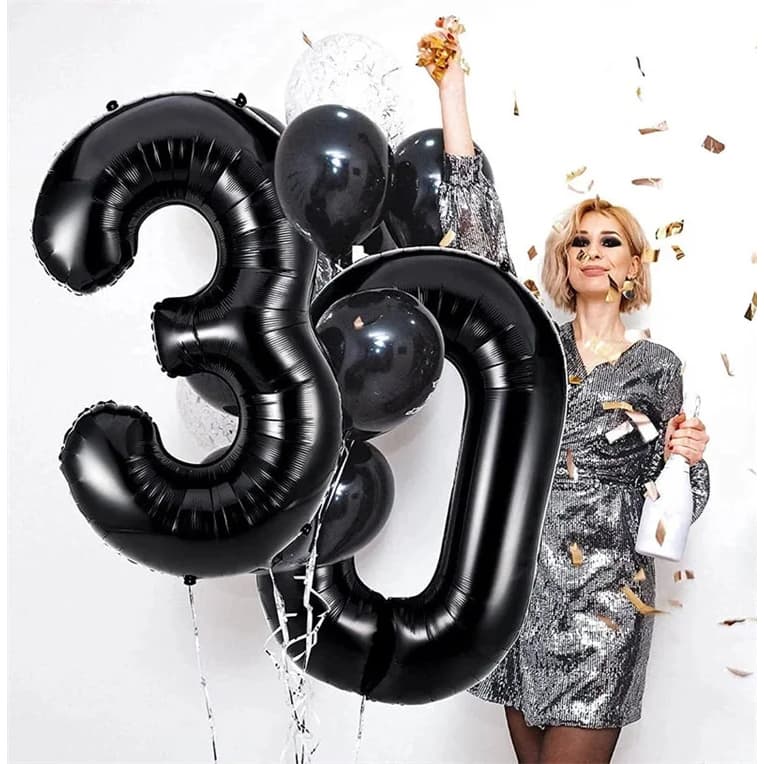 Balão Metalizado Preto Número 70cm Festa Decoração