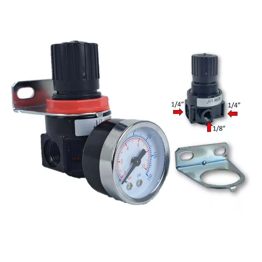 Reguladora De Pressão Rosca 1/4'' C/ Manômetro E Suporte
