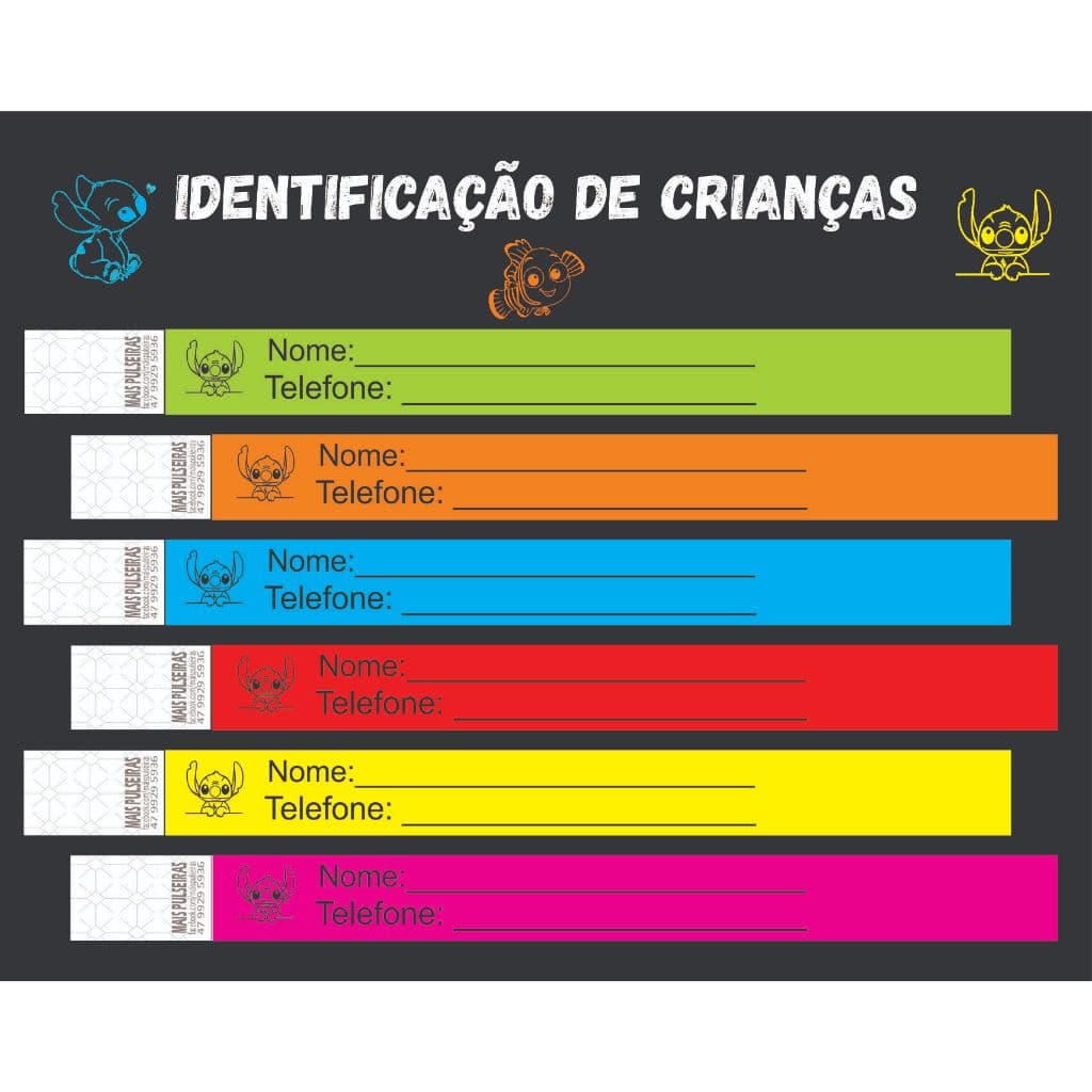 100 Pulseiras Personalizadas De Identificação Infantil Viagem Parque Praia Passeios