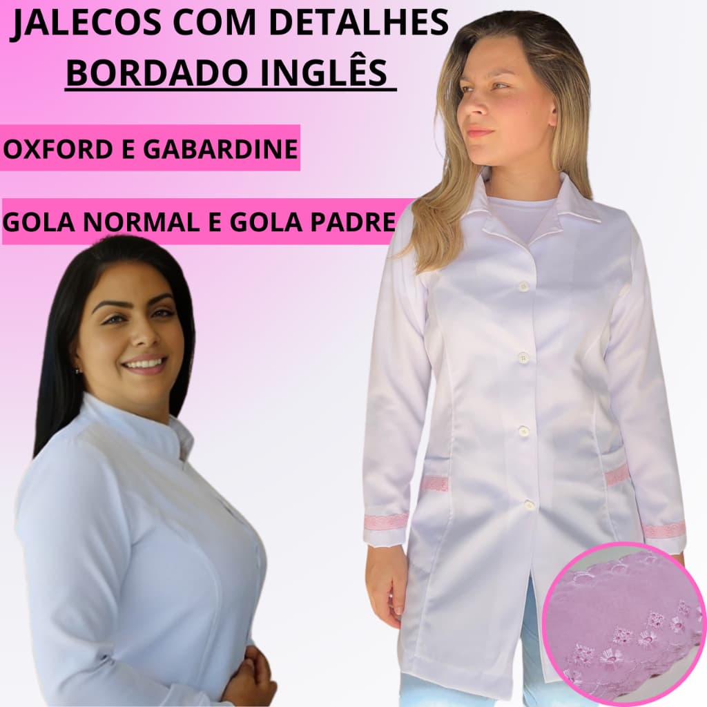 Jaleco Feminino Bordado Nome (Detalhe- bordado inglês) OXFORD e GABARDINE. VÁRIAS CORES.