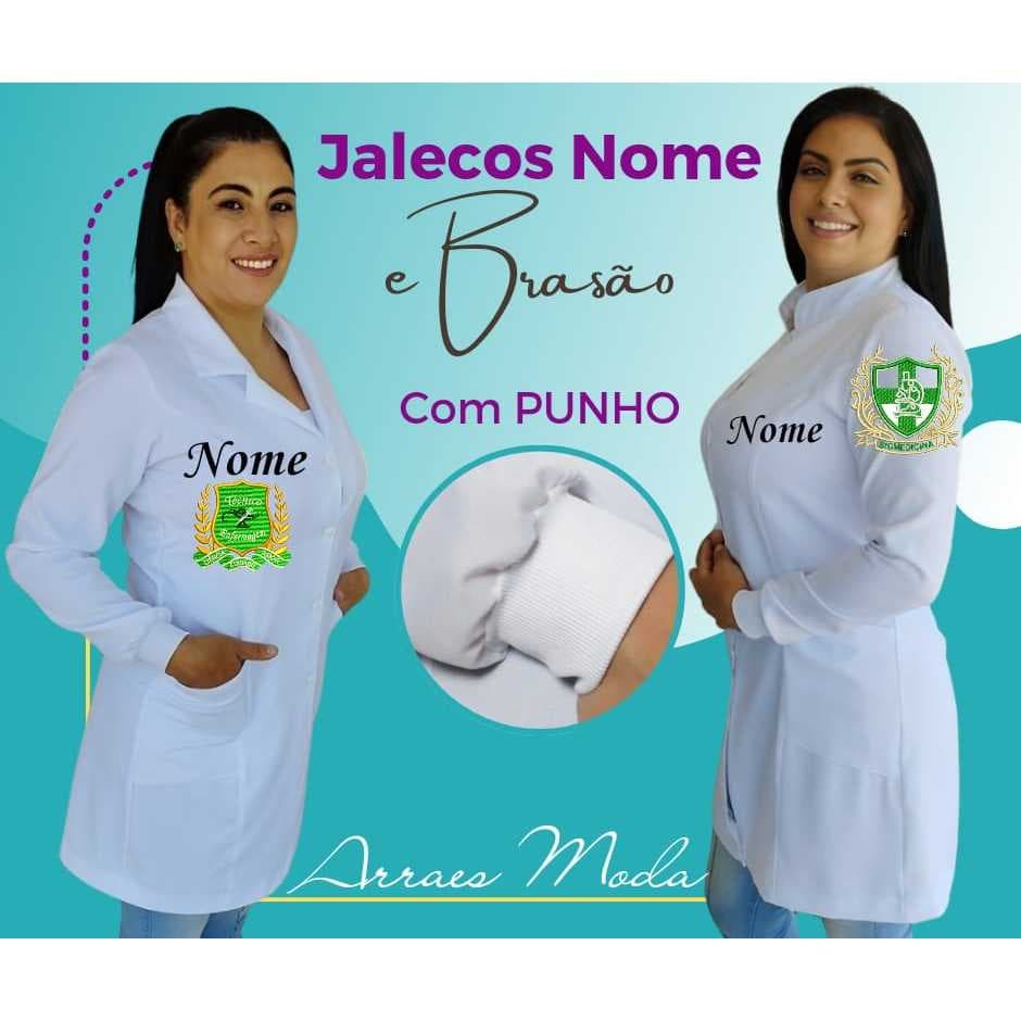 Jaleco Feminino Bordado Com Punho - OXFORD E GABARDINE