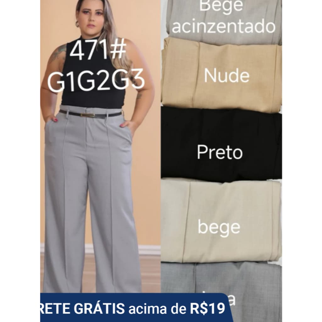 calça de plus pantalona tecido Marrante pantalona sem cinto com zíper liso