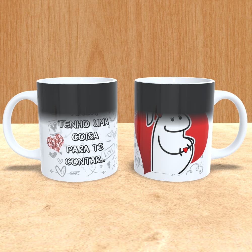 caneca mágica preta fosca personalizada em sublimação parabens você vai ser papai de novo titia vovó vovô titio flork