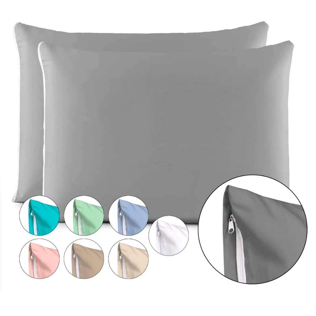 Kit Par de Fronhas Algodão Com Zíper Lisa 70x50cm Macia 180 Fios de Alta Qualidade