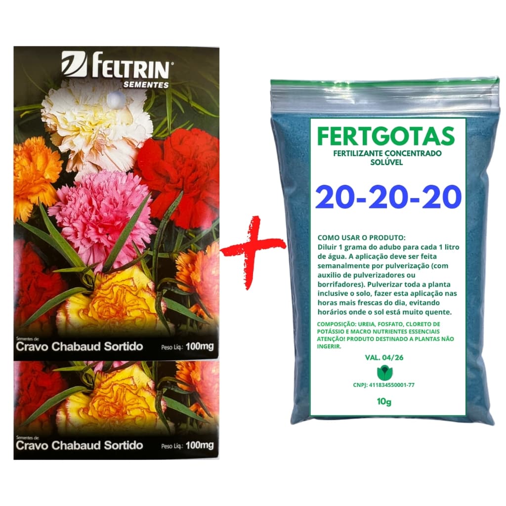 Até 150 Sementes de Cravo Gigante - Feltrin + Fertilizante Solúvel 20-20-20