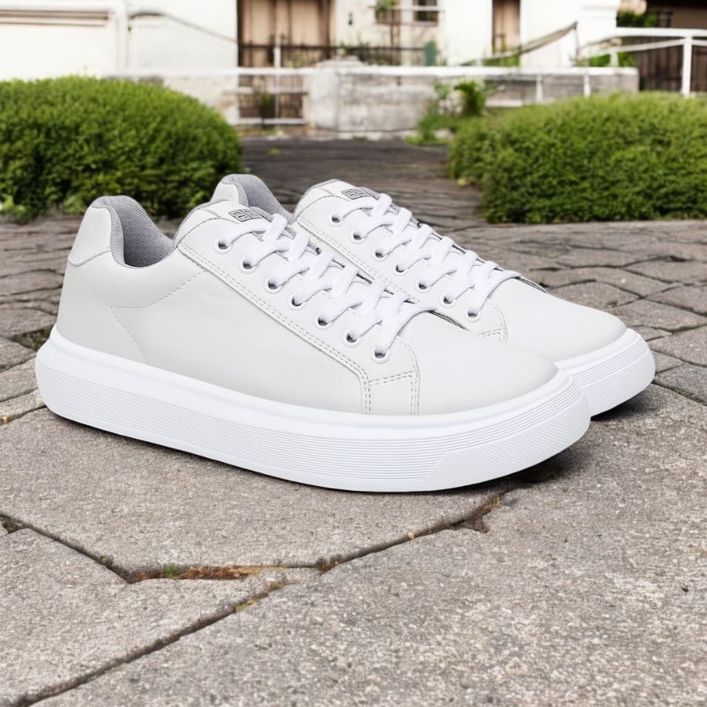 Tênis Masculino Social Urbano Anatômico Elegante Confort Branco e Preto