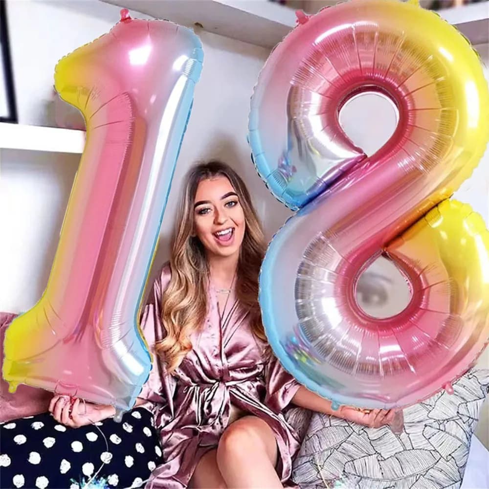 Balão Metalizado Degradê Baby Número 70cm Arco Iris Festa Decoração
