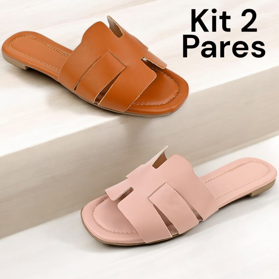 Kit 2 Pares Sandália Feminina Rasteira Confortável