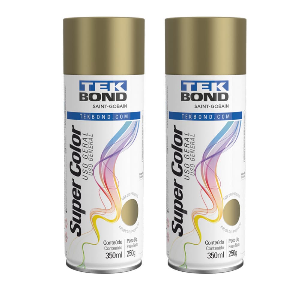 Tinta Spray Uso Geral Dourado Brilhante 350ml Tekbond - Kit com 2