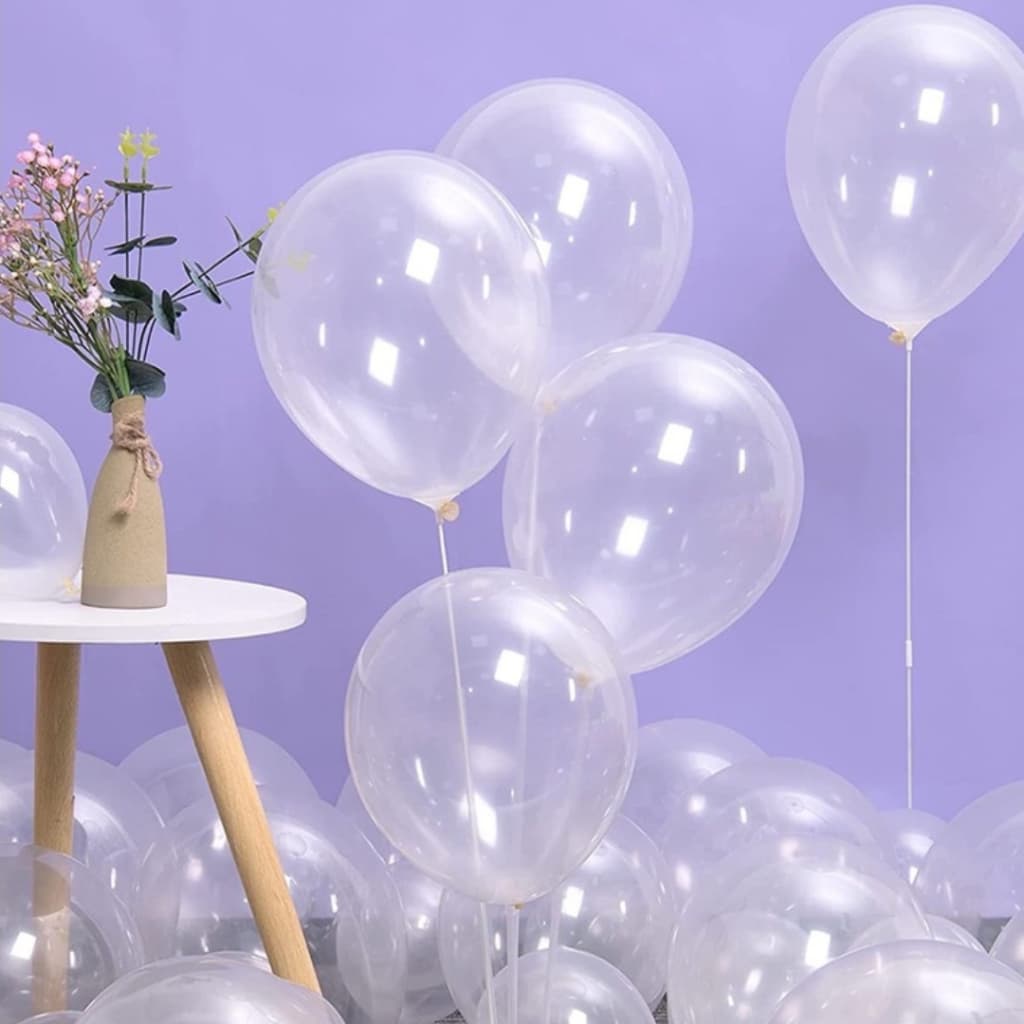 Kit 50/100 Balões Bexiga Bola Cristal Transparente Liso 7 Polegadas Para Decoração de Festa