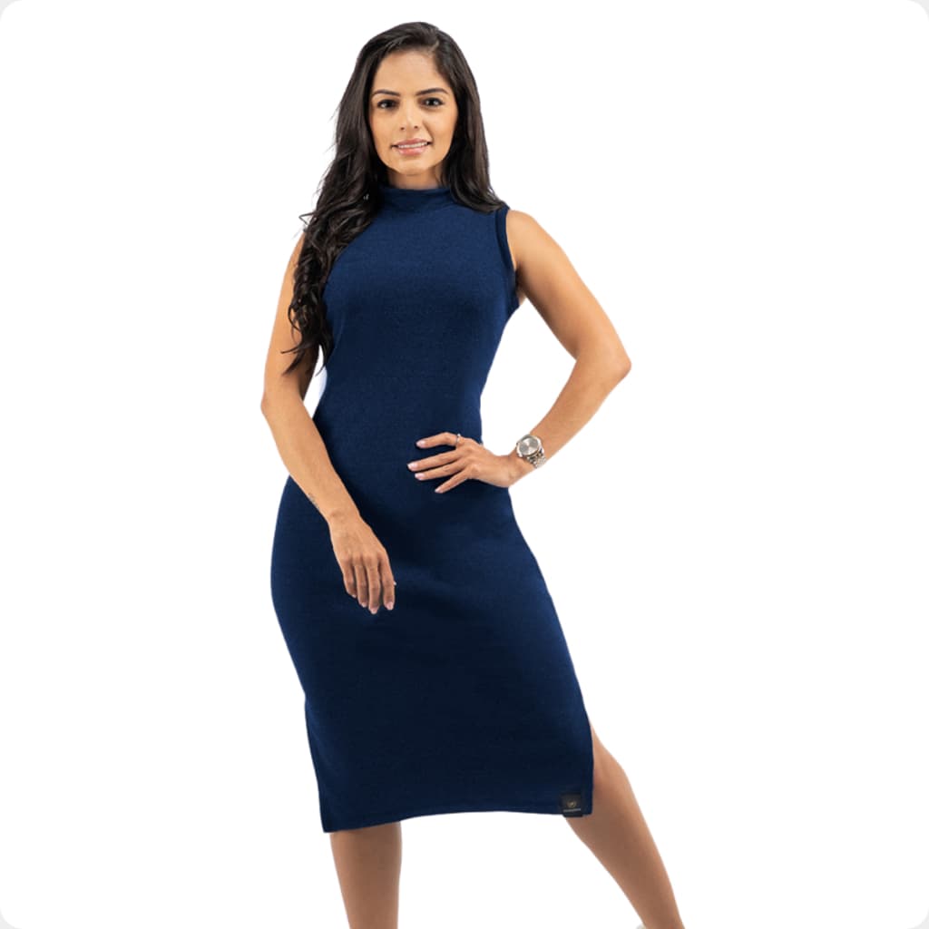 Vestido Feminino Midi Fenda Blogueira Canelado Tecido De Ribana Ramazzoni