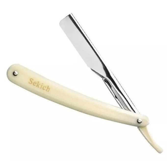 Kit Navalha Navalhete Profissional Barbeiro + 5 lâminas Aço Inox Acabamento Barba Platinum