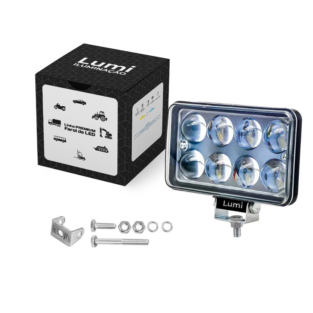 kit 2 Farol 24w Retângulo Cor Da Carcaça Preto Cor Da Luz Branco Frio 6500k 12v/24v