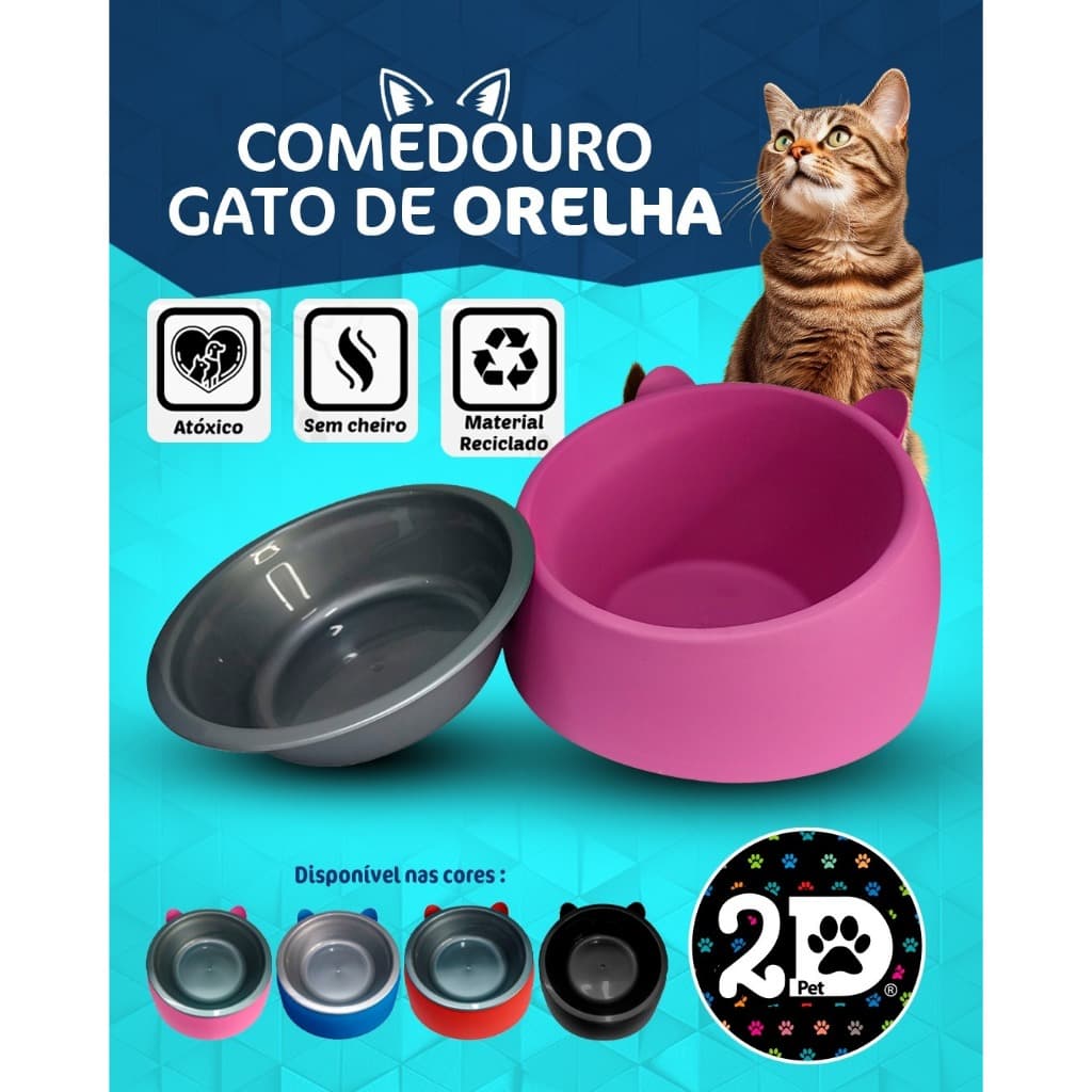 KIT 2 COMEDOURO E BEBEDOURO PARA GATOS ADULTOS E FILHOTES ERGONÔMICO COM TIGELA E COMEDOURO ALTO