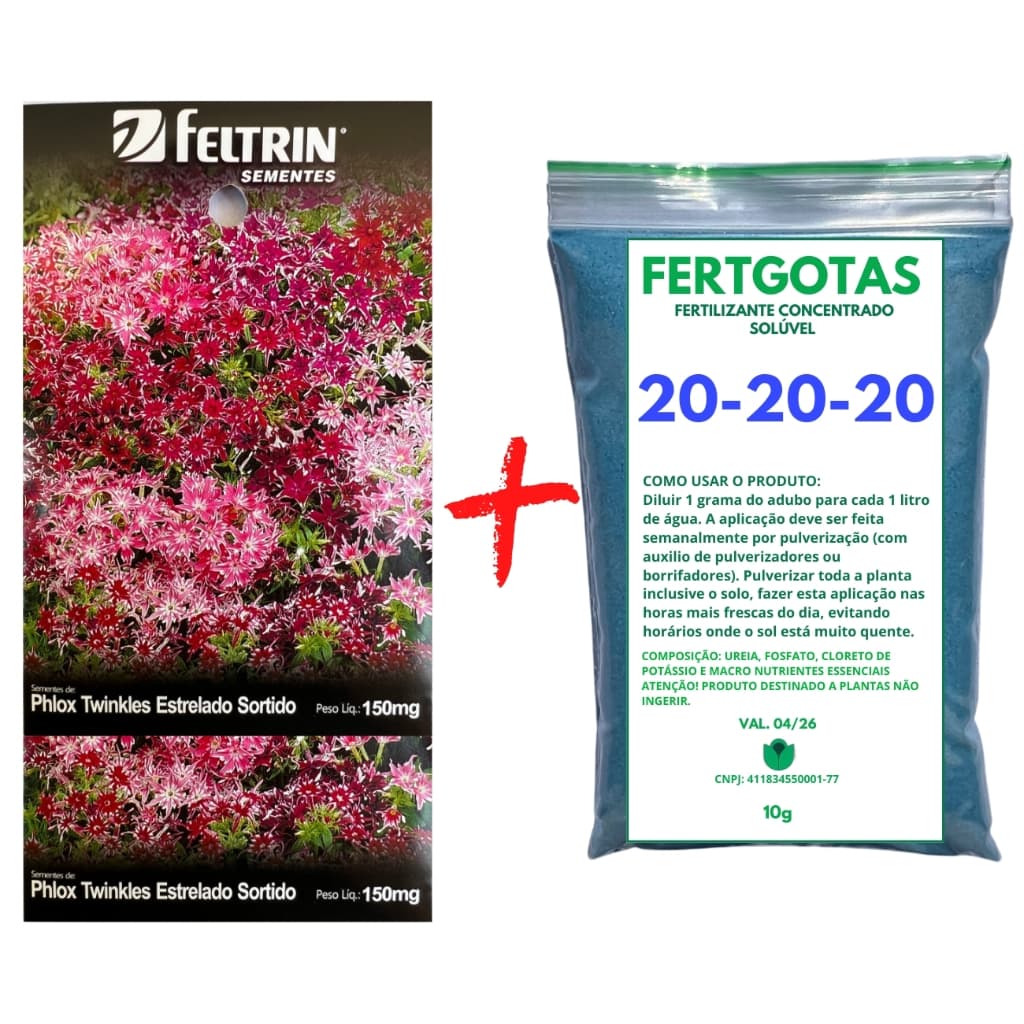 Até 270 Sementes de Phlox Estrelado Sortido - Feltrin + Fertilizante Solúvel 20-20-20