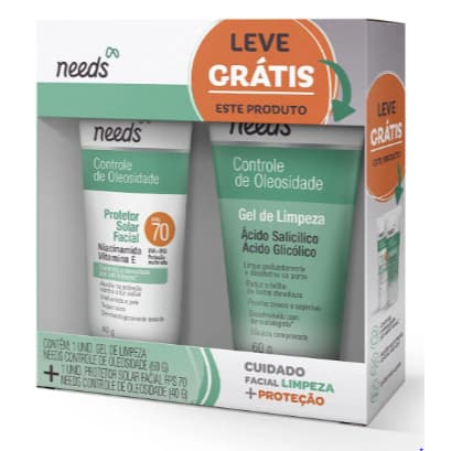 Kit Protetor Solar Solar FPS 70 40g + Gel de Limpeza Controle de Oleosidade 40g