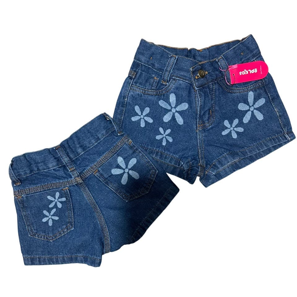 Shorts Jeans Infantil Menina Estampa Flor Feminino OPL KIDS