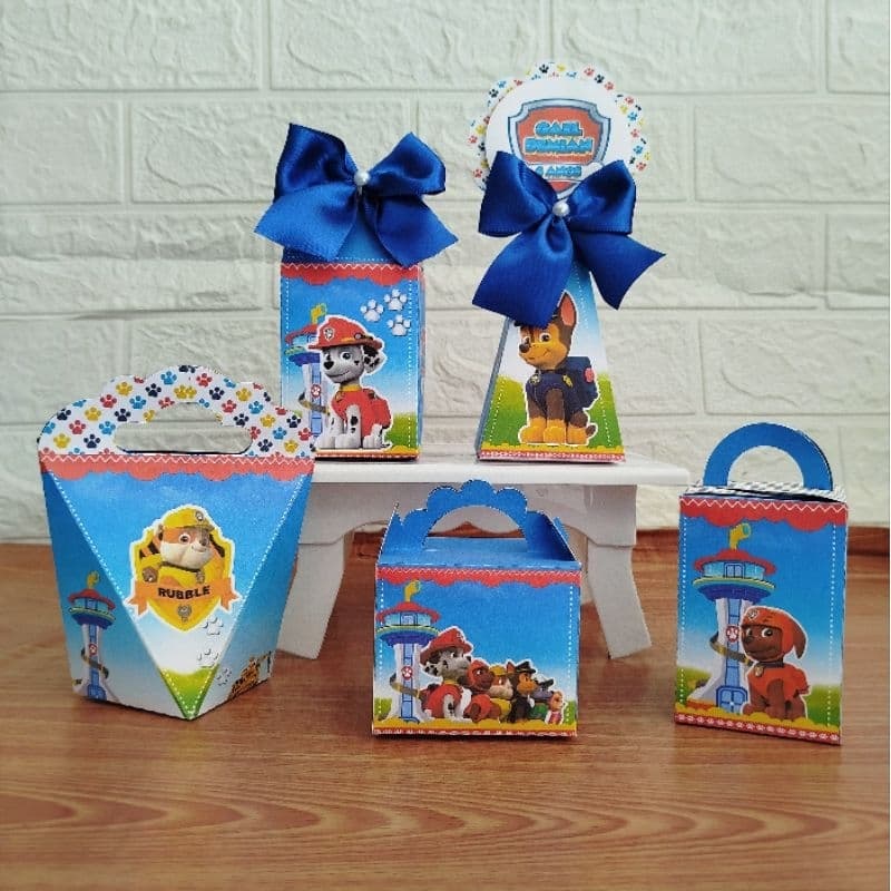 Kit Festa Caixinhas Personalizadas Lembrancinhas Patrulha Canina Menino-Pegue e Monte