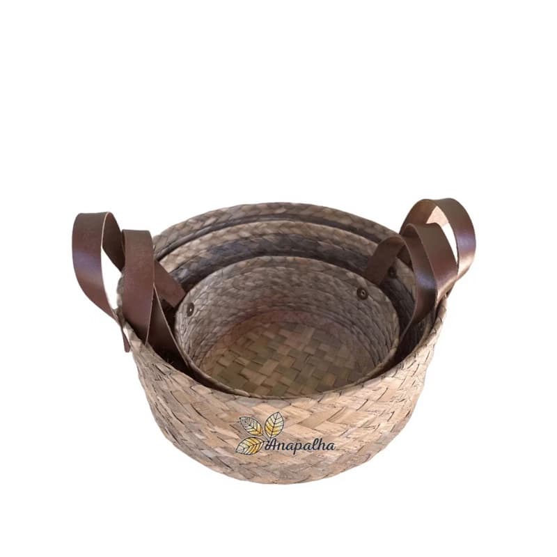 Jogo com 3 Cestos Cachipot de palha organizador e decoração 30/25/20 cm