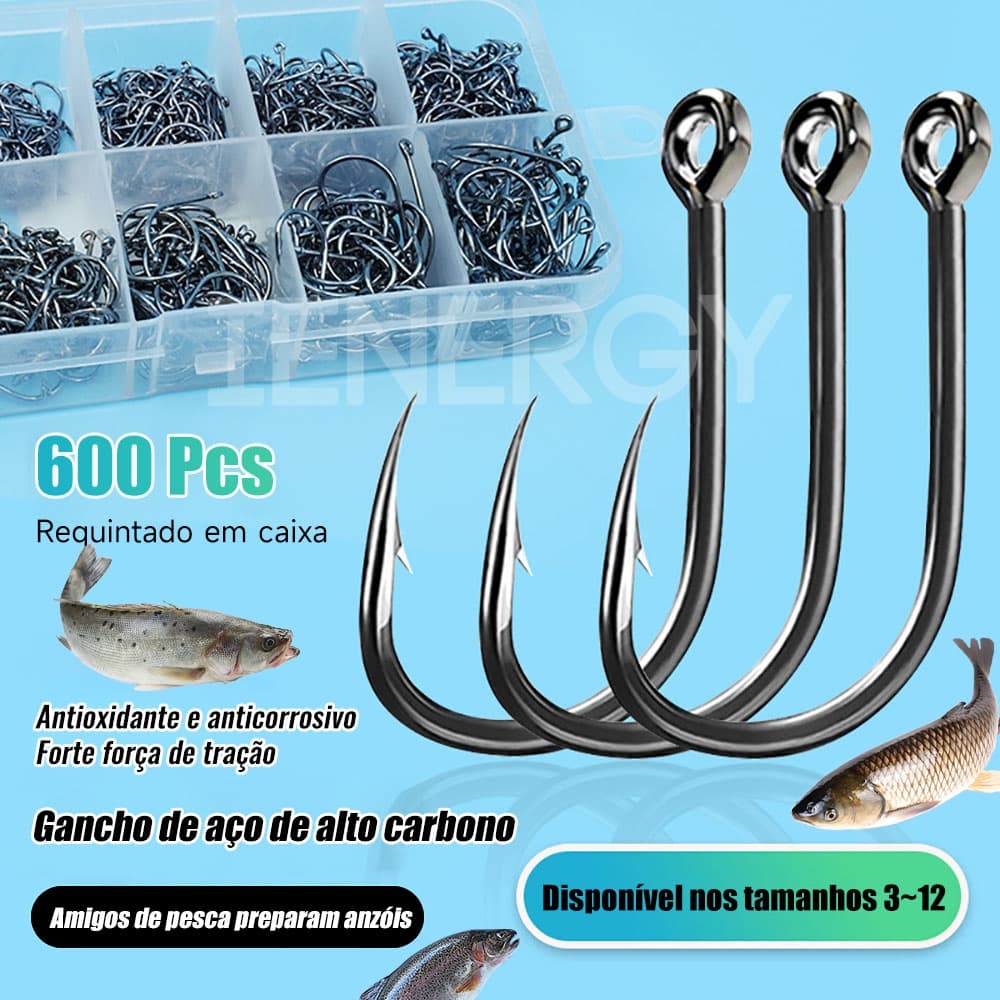 600 Pcs Conjunto Misto De Pesca Anzol Tamanho Alta Aço Carbono Corda Gancho Da Carpa Acessórios