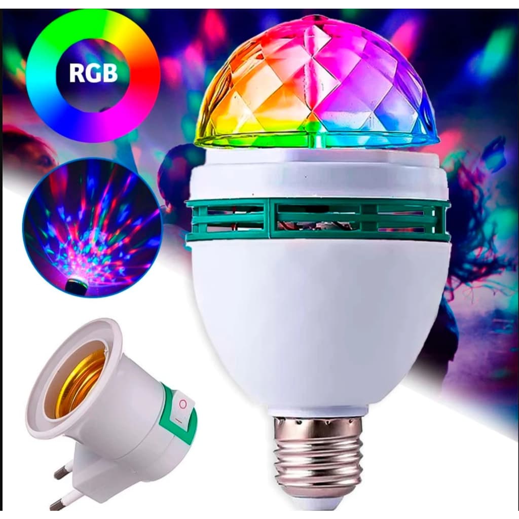 Kit Lampada Globo 3w rotação automática RGB LED lâmpada de palco luz de festa