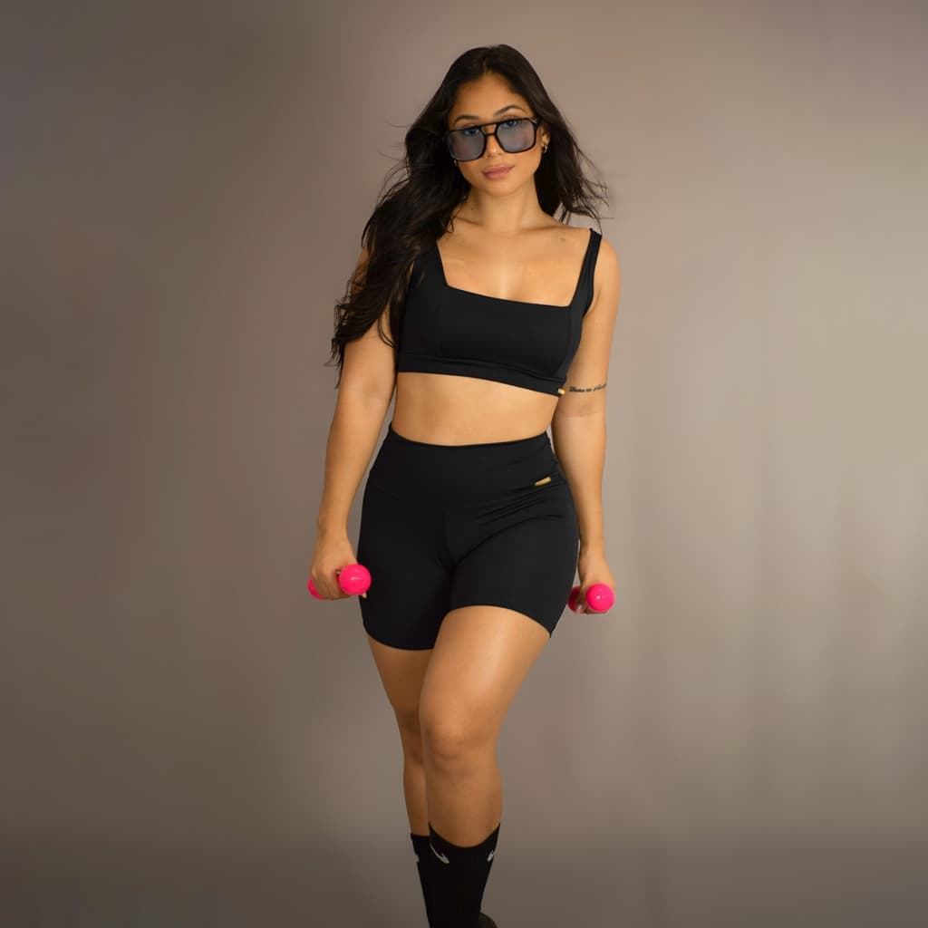 Conjunto Fitness Feminino Top Alça Short Legging Liso