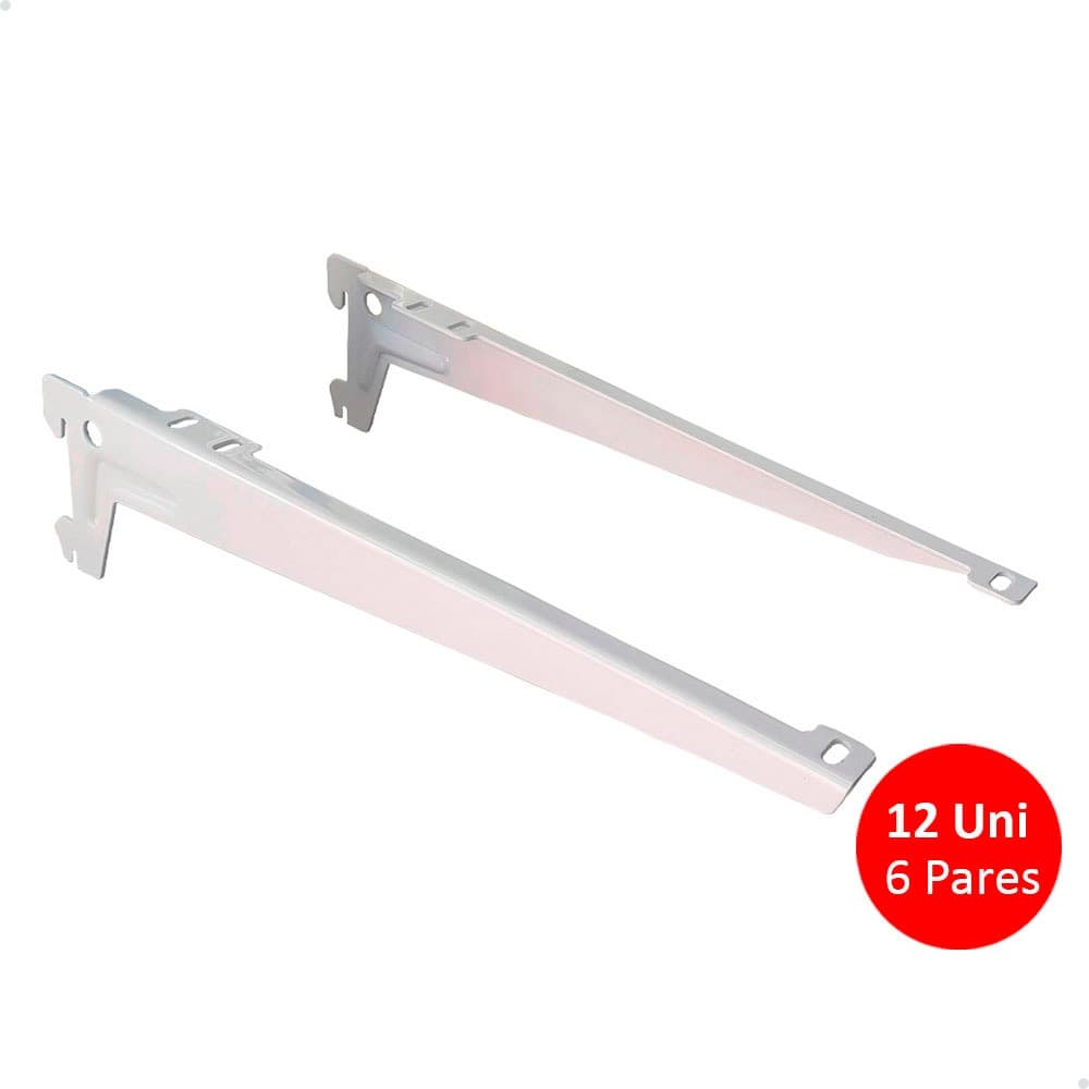 6 Pares Suporte C/ Aba P/ Prateleira 35cm Trilho Cremalheira